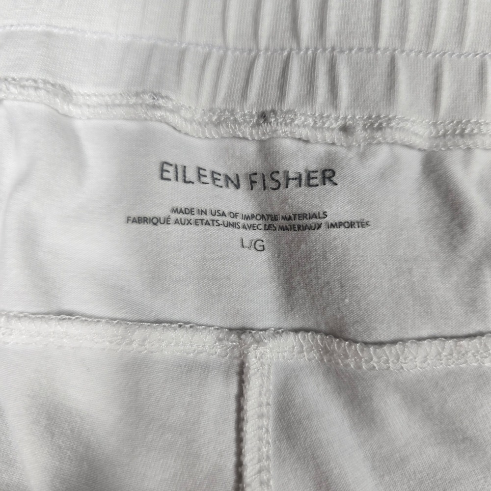 Eileen Fisher White Cotton Spandex Drawstring Jogger Pants Large Made in USA - Picture 2 of 10